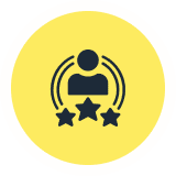 Achievement badge featuring person and stars